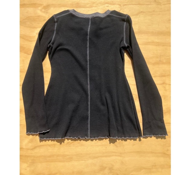 white birch Tops - White Birch Womens Waffle Knit Henley Top Charcoal Black Long Sleeve Medium